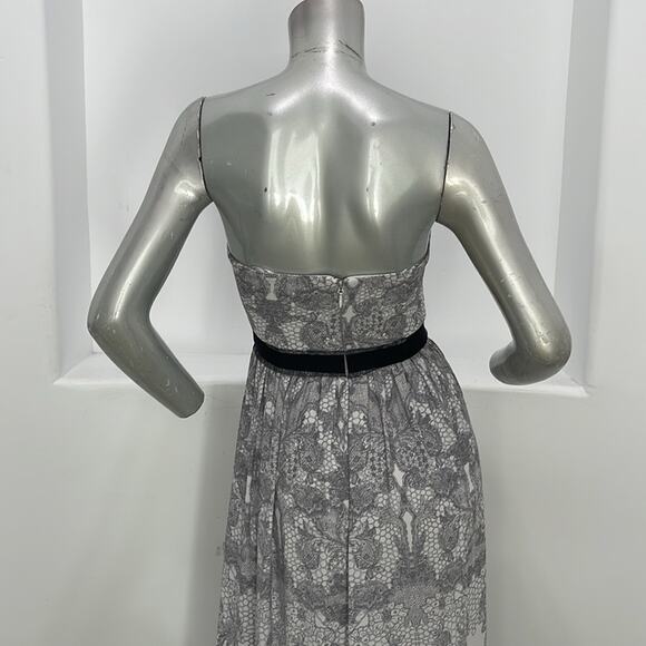Bcbgmaxazria Amber Strapless Maxi Dress Party Cocktail White Gray Print  Size 2 - Picture 12 of 16